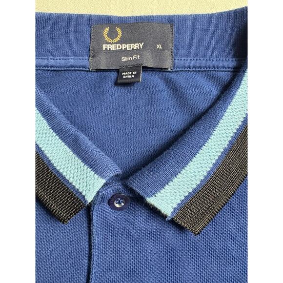 Fred Perry Men's Polo Shirt Slim Fit Blue XL Short Sleeve Cotton Pique - Picture 7 of 9